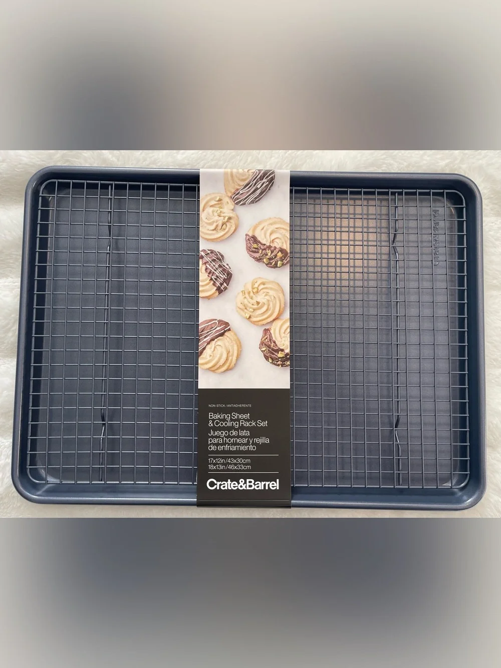 Crate & Barrel Slate Blue Silicone Nonstick Half Sheet Pan and Cooling Rack Set